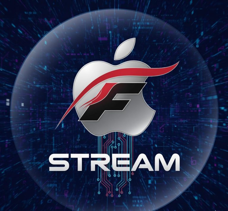 شعار Apple وشعار الفورمولا 1 مدمجان في تصميم يعبر عن صفقة البث الرقمي