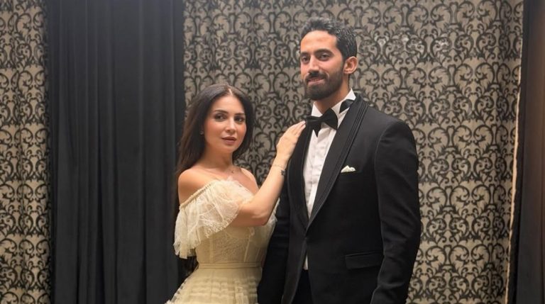 صورة مي عز الدين وزوجها أحمد تيمور خليل بعد إعلان الزواج