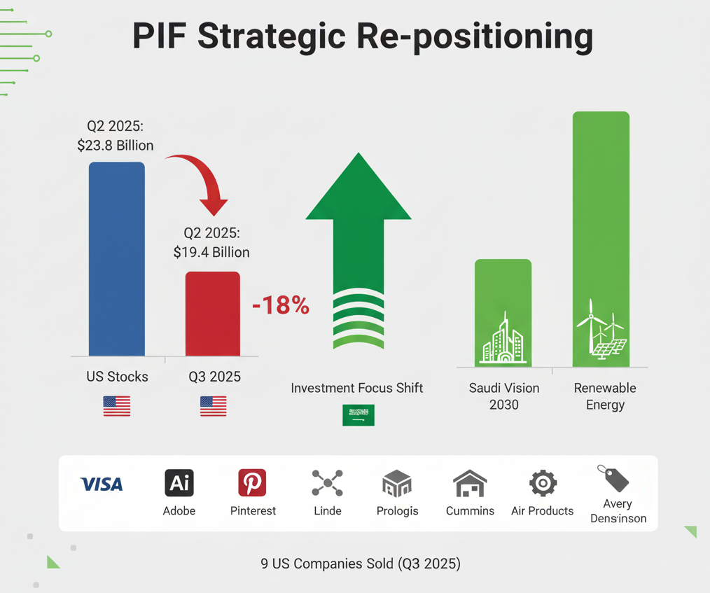 مخطط انخفاض محفظة PIF في الأسهم الأمريكية بنسبة 18% (من 23.8 مليار إلى 19.4 مليار دولار)